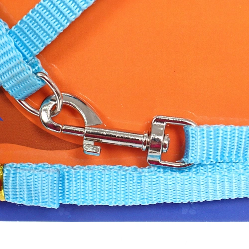 Шлейка с поводком Веселая прогулка 120см цвет светло - голубой_4