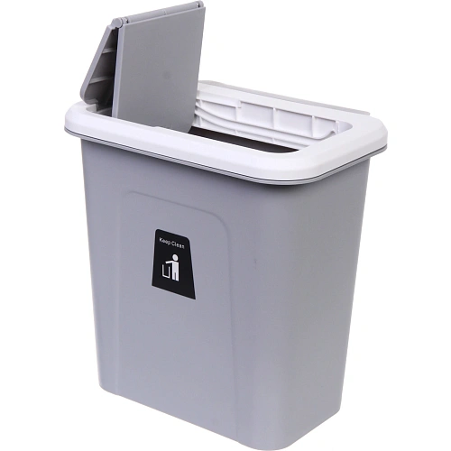 Корзина для мусора подвесная 27х19х28 серая с крышкой_5