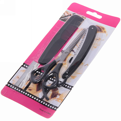 Набор для стрижки волос Barber, ножницы филировочные, расческа и станок для бритья_3