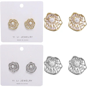 Серьги из гиппоалергенного металла со стразами "ПАЛУМНА", ракушка, цвет золото и серебро, 1,3-dсм