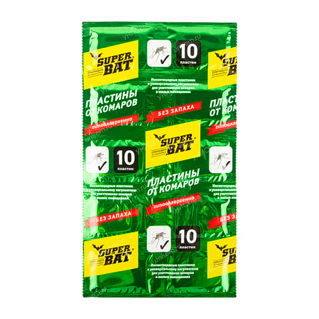 Пластины от комаров SuperBAT 10шт без запаха зеленые (10/240)