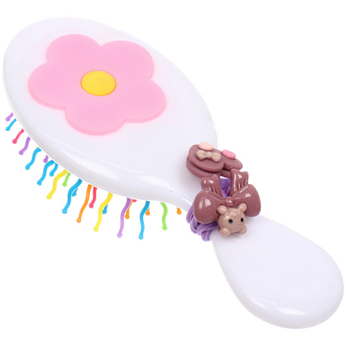 Расческа массажная детская и 2 резинки МИЛА, ромашка, цвет белый, 145,5см (пакет с подвесом)_6