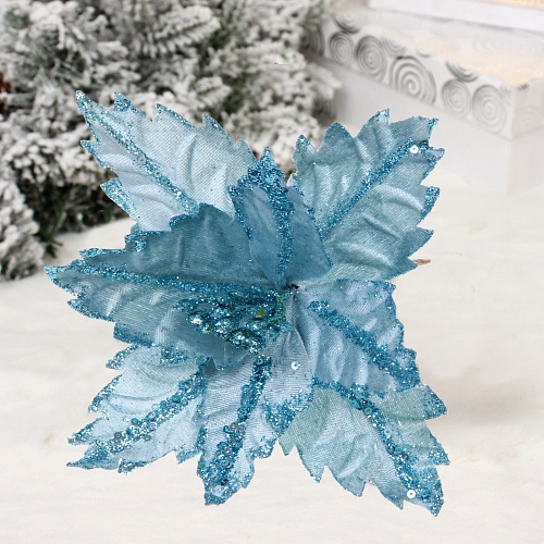 Украшение новогоднее "Пуансеттия - Узоры" 24 см, Голубой