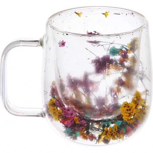 Кружка стеклянная с двойными стенками 250мл Хай-Тек с цветами_3