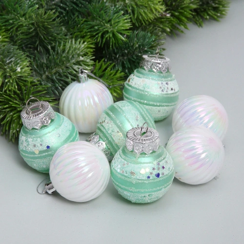 Набор шаров "Восхищение" 5 см (в наборе 8 шт), Белый, нежно-зеленый