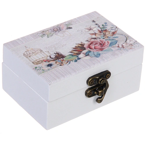 Шкатулка деревянная с зеркалом "МАРЦИПАН", нежные лепестки роз, 9.5*6.5*5см (в коробке)