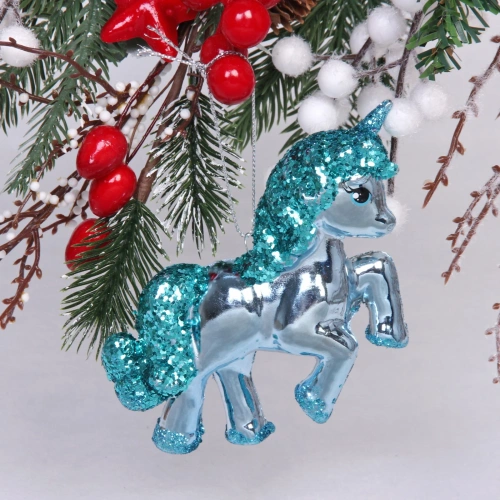 Ёлочная игрушка "Сказочный единорог" 9*3*10 см, голубой