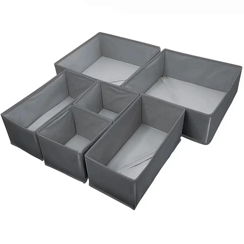 Комплект коробов складных 6шт "ДОМания", цвет серый, 28*28*12/28*14*12/14*14*12см