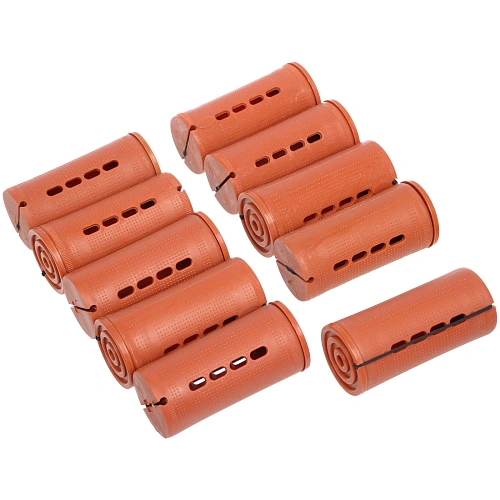 Бигуди-коклюшки 10шт с фиксирующими резинками "VOLNA", цвет коричневый, d-3,8см (пакет с подвесом)