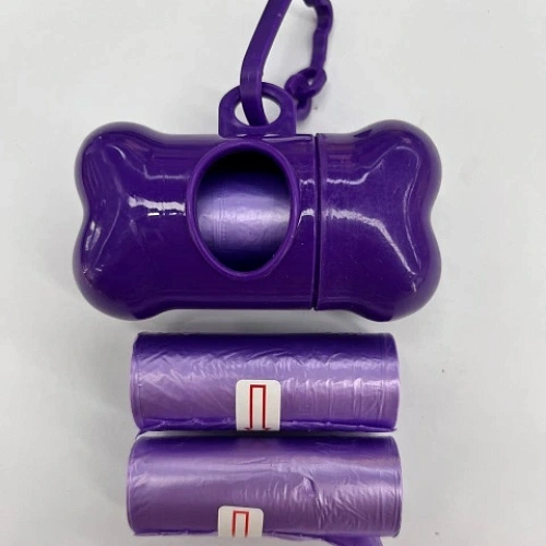 Контейнер с 3 упаковками пакетов для уборки за собакой с карабином, цвет розовый (3*15шт)