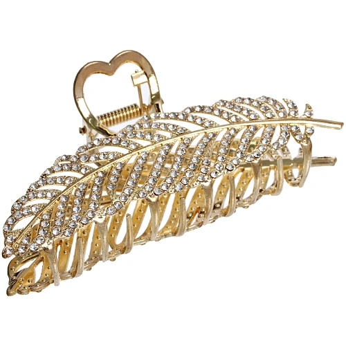 Заколка-краб для волос AKS - DesignPRO, перо, цвет золото и хром, 115см_4