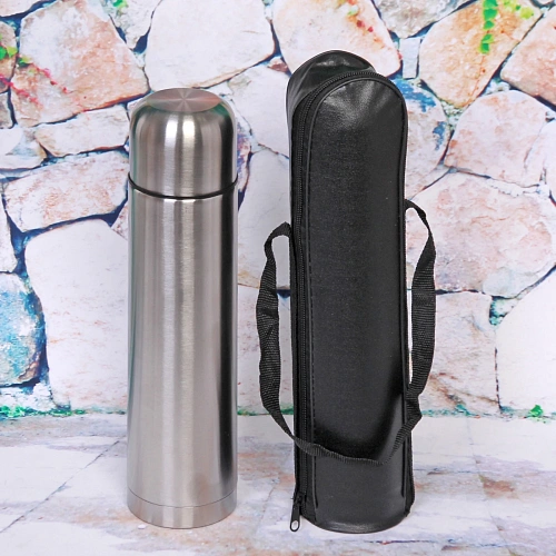 Термос металлический 1000мл в черном чехле_3