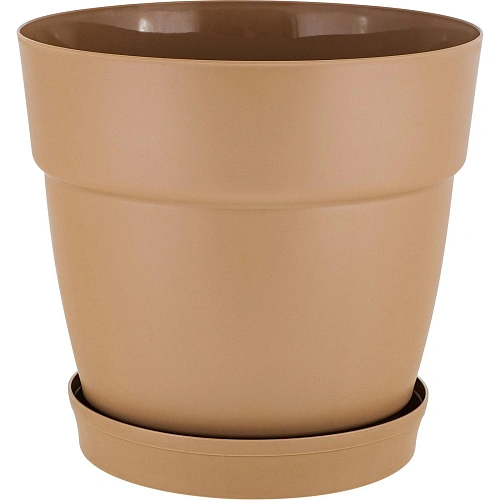 Горшок для цветов пластиковый 2л d-17см "Villa de Fiori" с фиксируемым поддоном, молочный шоколад