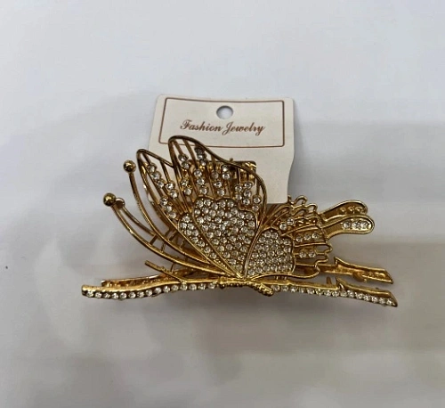 Заколка-краб для волос "PORTOFINO", бабочка, цвет золото и хром, 10*5см