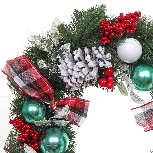 Венок хвойный новогодний Рождественский день 50 см, резина, леска, ПВХ (SSQ1914A-50)_4