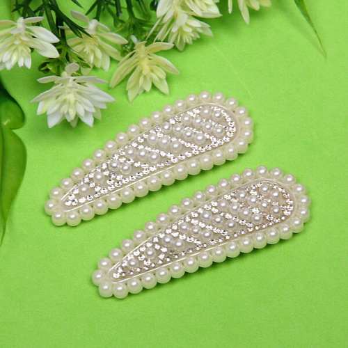 Зажимы для волос 2шт KRASA - Aks, блеск, капля, цвет белый, 82,5см_3