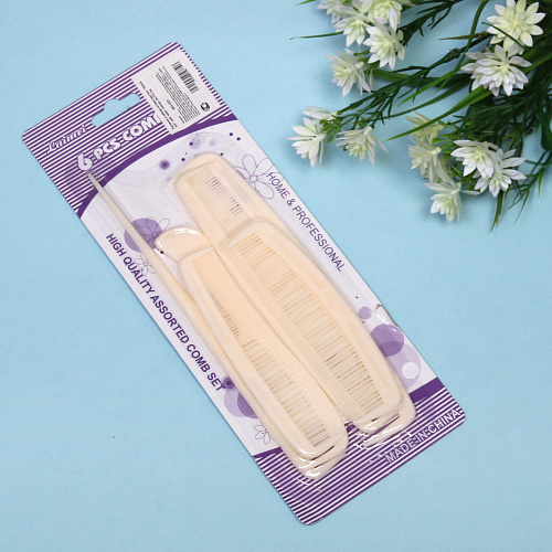 Расчески в наборе на блистере 6шт Stylish mix, цвет крем - брюле, 25,79,7см_7