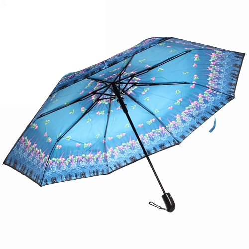 Зонт женский полуавтомат Ультрамарин - Венера, микс 6 цветов, 8 спиц, d-100см, длина в слож виде 28см, голубые цветы_24