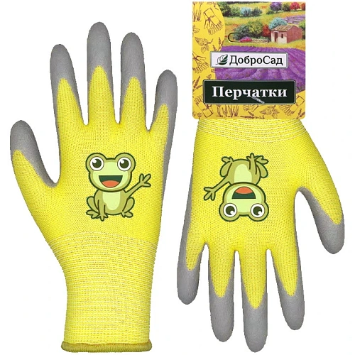 Перчатки нейлоновые "Little gardener-Лягушонок" с полиуретановым покрытием полуоблитые, желтые S р-р ДоброСад