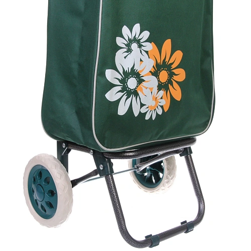 Тележка хозяйственная с сумкой (933330см, колеса 16см, до 30 кг) цветы зеленая_11