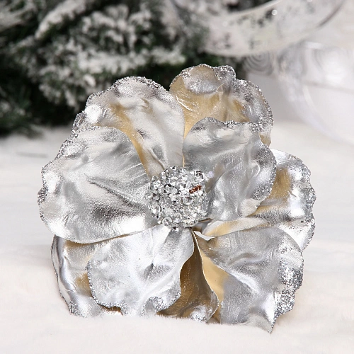 Украшение новогоднее "Пуансеттия - Зимний сон" 15 см, Серебро