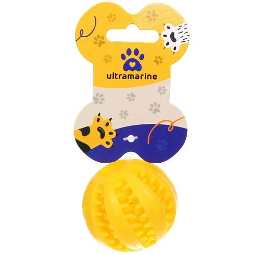 Игрушка - мячик для собак средних и крупных пород "ЗУБОЧИСТКА", цвет желтый, d-5см (лейбл)✦