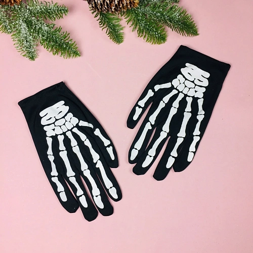 Перчатки карнавальные Скелет, черный_2