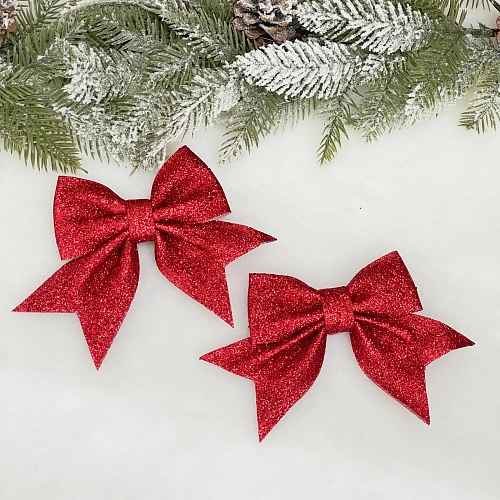 Бант на ёлку "Яркий праздник" 12*14 см (набор 2 шт), Красный