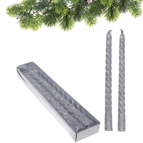 Свечи витые Звездный блеск 2шт 15см цвет серебряный, в подарочной коробке_6