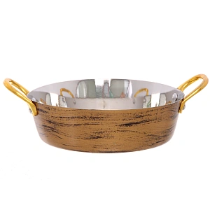 Сковорода из нержавеющей стали 15,5см с ручками из латуни, цвет Антик