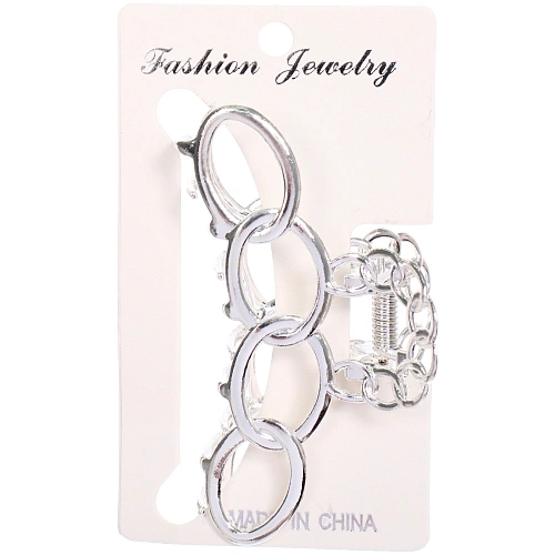 Заколка - краб для волос на блистере PREMIUM, корсика, цвет серебро и золото, 8см_6