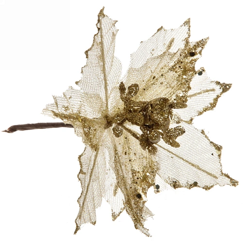 Украшение новогоднее Пуансеттия-Вуаль 19 см, Золото_3