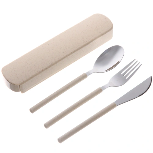 Набор столовых приборов "ЭкоЛайф" 3шт (ложка, вилка, нож) в футляре, бежевый