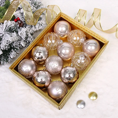 Новогодние шары "Волшебство ночи" 8 см (набор 12 шт), Шампань