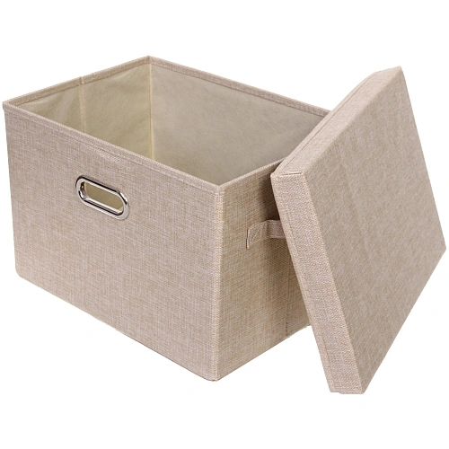 Коробка для хранения вещей складная с крышкой ДЭСТРА, цвет светло-бежевый, 372726см_3