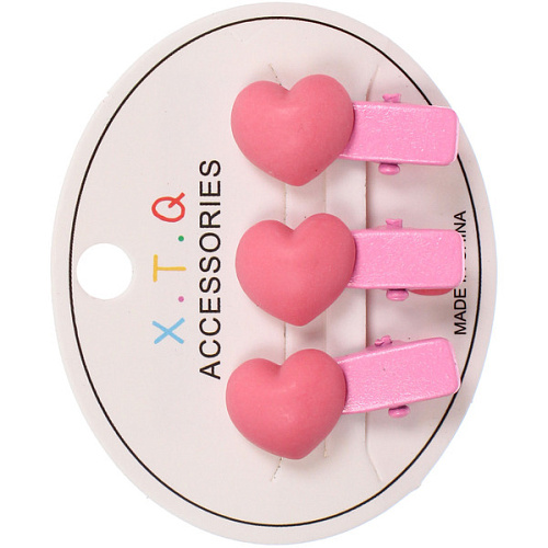 Зажимы для волос детские 3шт РОЗОВОЕ ОБЛАКО, розовые сердечки, 25см (блистер и пакет с подвесом)_3