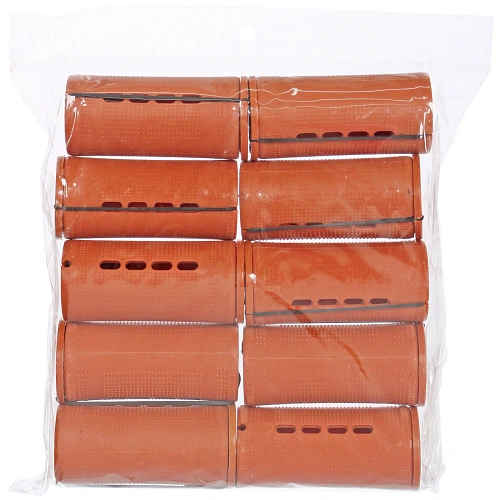 Бигуди-коклюшки 10шт с фиксирующими резинками VOLNA, цвет коричневый, d-3,8см (пакет с подвесом)_5