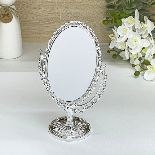Зеркало настольное в пластиковой оправе "Версаль - Овал", цвет серебро, двухстороннее, 24.5см 
