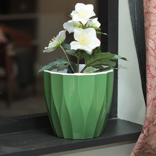 Кашпо для цветов пластиковое 1,9л d-16см "Флюте со вставкой малахит