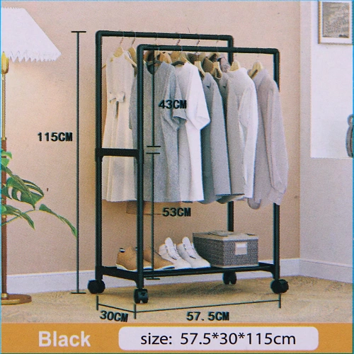 Вешалка гардеробная напольная на колёсах с блокировкой двойная ПЕРФЕКТХАУС, цвет черный, нагрузка до 15 кг, 57530115см_11