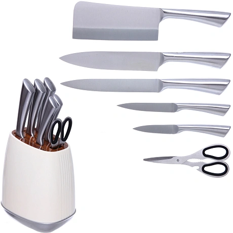Набор ножей "SHEF" 7предметов (5ножей+ножницы+подставка),бежевый
