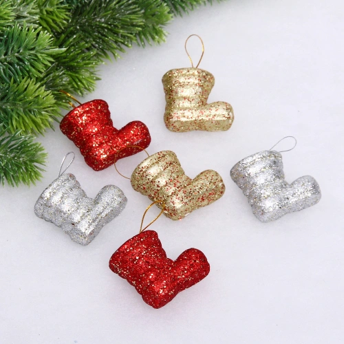 Набор украшений "Валеночки" 5 см (набор 6 шт), Красный,золото, серебро