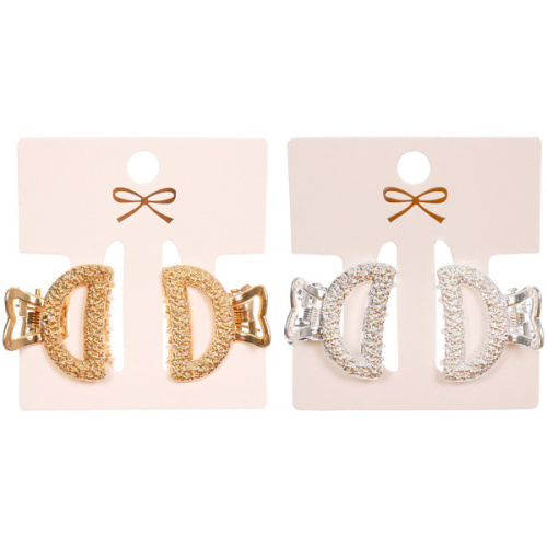 Заколки - крабы для волос на блистере 2шт "КАСКАДА", трапеция, цвет золото и серебро, 2.5*2см (пакет с подвесом)