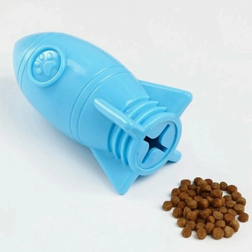 Игрушка резиновая для собак "МОЙ БРО", ракета, с отделением для корма, цвет синий, 13*5,7см (лейбл)