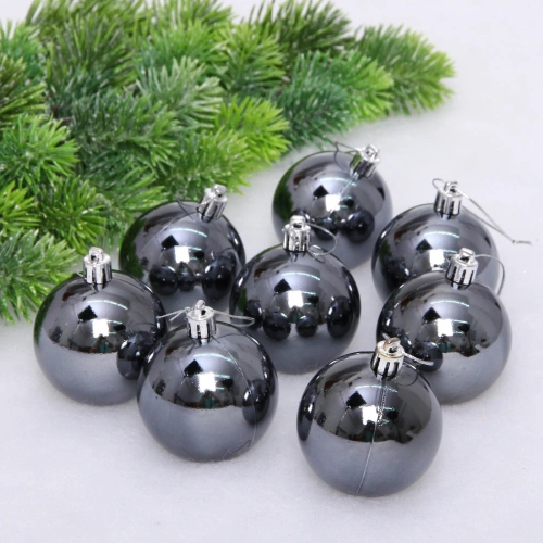 Новогодние шары 6 см (набор 24 шт) "Глянец", графит