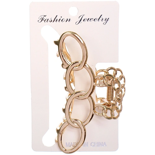 Заколка - краб для волос на блистере PREMIUM, корсика, цвет серебро и золото, 8см_4