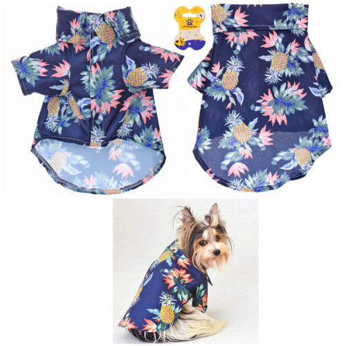Рубашка для собак и кошек малых и средних пород "СТИЛЬНЫЙ БРО", цвет синий, принт ананасы с цветами, размер S