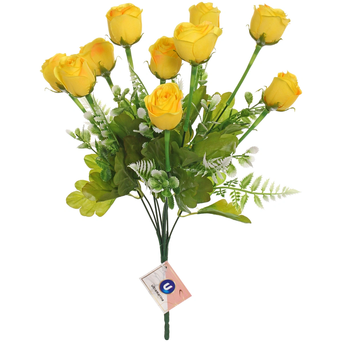 Искусственные цветы "Розовый букет" 42см 10 цветков желтые