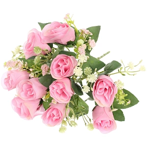 Искусственные цветы "Букет роз" 32см 10 цветков розовые