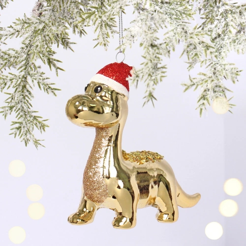 Ёлочная игрушка "Весёлый динозавр" 4*13*11.5 см, Шампань